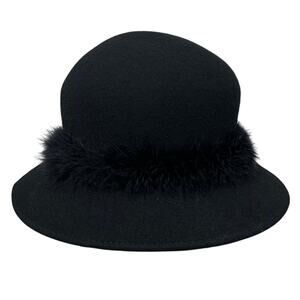 Vintage Arlin Wool Felt Hat WPL 7008 Black Cloche Derby Faux Fur Trim Women's